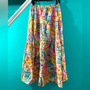 Melloday beautiful Floral Tiered Maxi Skirt Button Down NWT